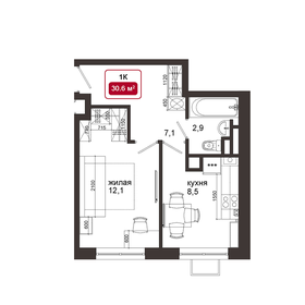 30,6 м², 1-комнатная квартира 6 258 000 ₽ - изображение 39