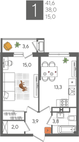 41,6 м², 1-комнатная квартира 10 404 160 ₽ - изображение 22