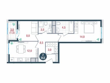 58 м², 2-комнатная квартира 14 850 000 ₽ - изображение 51