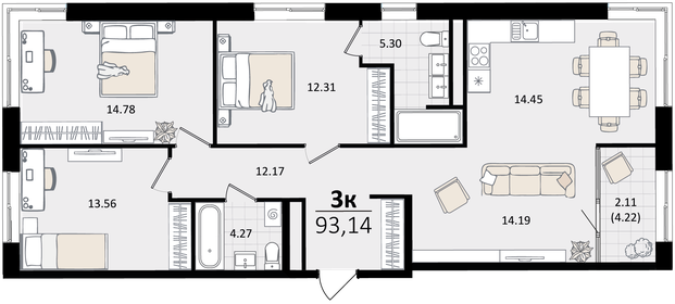 92,5 м², 3-комнатная квартира 25 038 618 ₽ - изображение 14