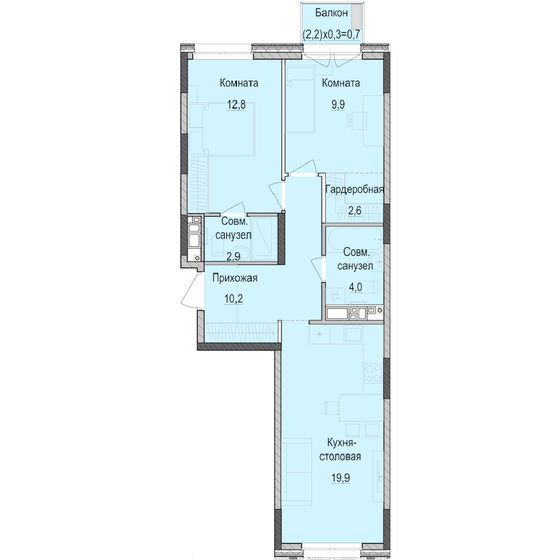 63,1 м², 2-комнатная квартира 9 027 000 ₽ - изображение 1