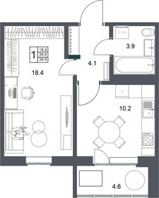 Квартира 38,9 м², 1-комнатная - изображение 1