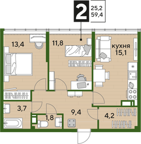 65,5 м², 2-комнатная квартира 11 900 000 ₽ - изображение 21
