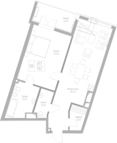 Квартира 73,7 м², 1-комнатная - изображение 1