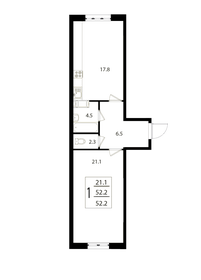 Квартира 52,2 м², 1-комнатная - изображение 1