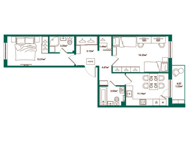 Квартира 59,4 м², 2-комнатная - изображение 1