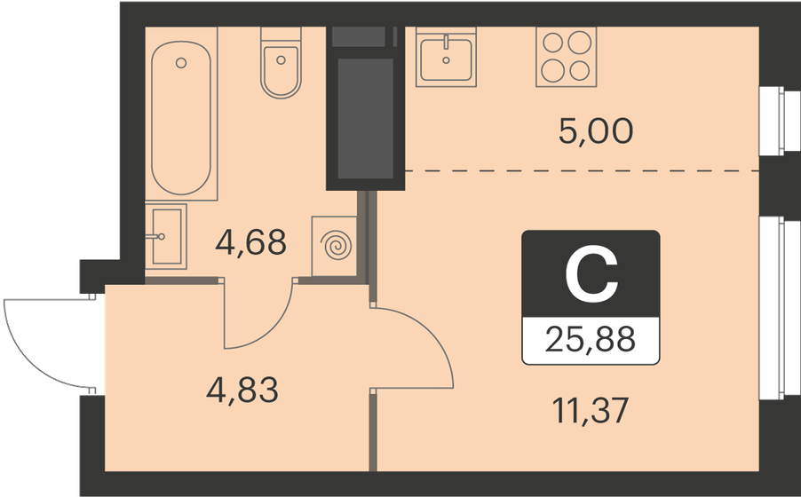 25,9 м², квартира-студия 4 134 071 ₽ - изображение 1