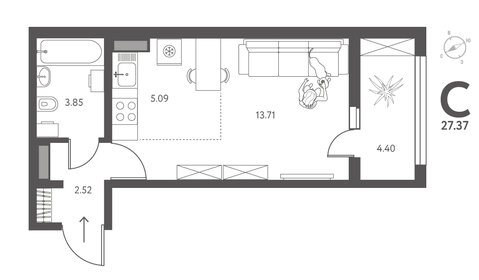 Квартира 27,4 м², студия - изображение 1