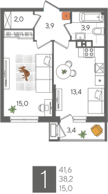 41,6 м², 1-комнатная квартира 10 196 160 ₽ - изображение 40