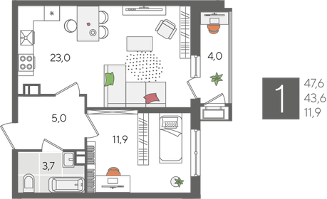 47,6 м², 1-комнатная квартира 11 666 760 ₽ - изображение 57