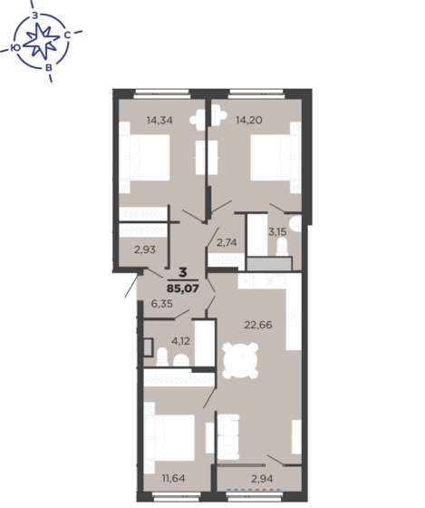 85,1 м², 3-комнатная квартира 9 128 400 ₽ - изображение 1