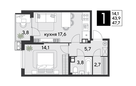52,9 м², 1-комнатная квартира 8 720 250 ₽ - изображение 13