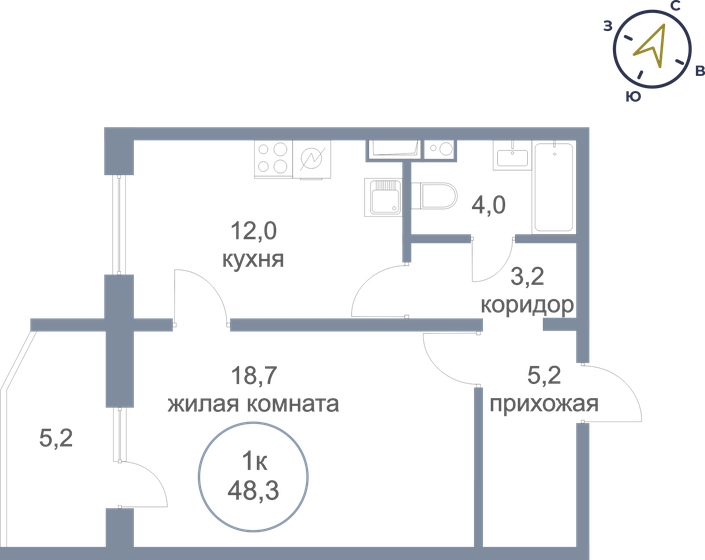 48,3 м², 1-комнатная квартира 4 700 000 ₽ - изображение 1