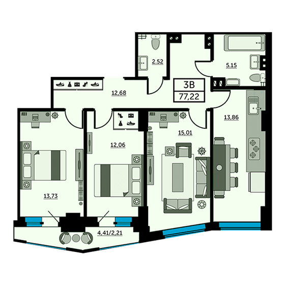 76,8 м², 3-комнатная квартира 12 748 800 ₽ - изображение 1