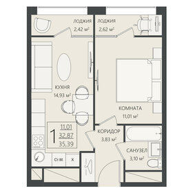 Квартира 35,4 м², 1-комнатная - изображение 1