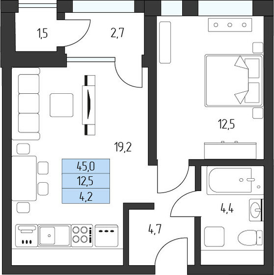 43,6 м², 1-комнатная квартира 14 611 800 ₽ - изображение 1