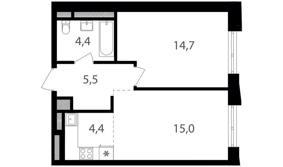 44 м², 2-комнатная квартира 14 498 000 ₽ - изображение 1