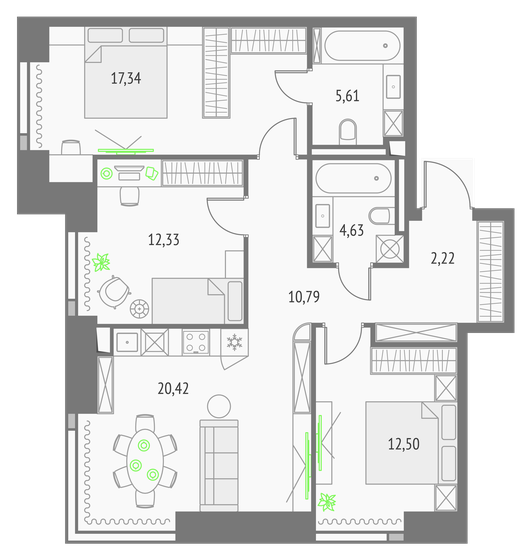 85,8 м², 3-комнатная квартира 34 856 244 ₽ - изображение 12