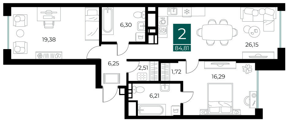 84,8 м², 2-комнатная квартира 11 703 780 ₽ - изображение 1