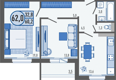 62 м², 2-комнатная квартира 5 530 400 ₽ - изображение 6