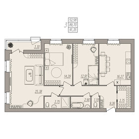 Квартира 91,4 м², 3-комнатная - изображение 1