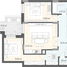 Квартира 84,1 м², 2-комнатные - изображение 2