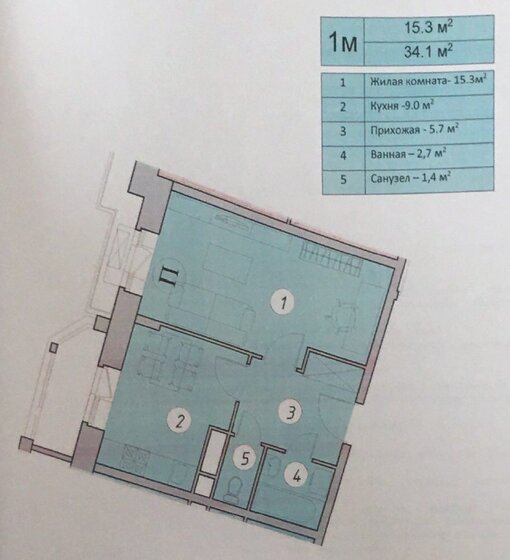 34,1 м², 1-комнатная квартира 5 700 000 ₽ - изображение 1