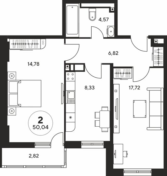 50 м², 2-комнатная квартира 7 490 000 ₽ - изображение 11