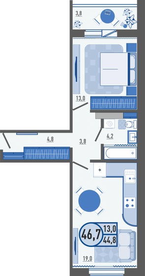 46,7 м², 1-комнатная квартира 4 324 420 ₽ - изображение 1