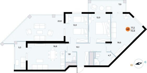 Квартира 112,8 м², 3-комнатные - изображение 1