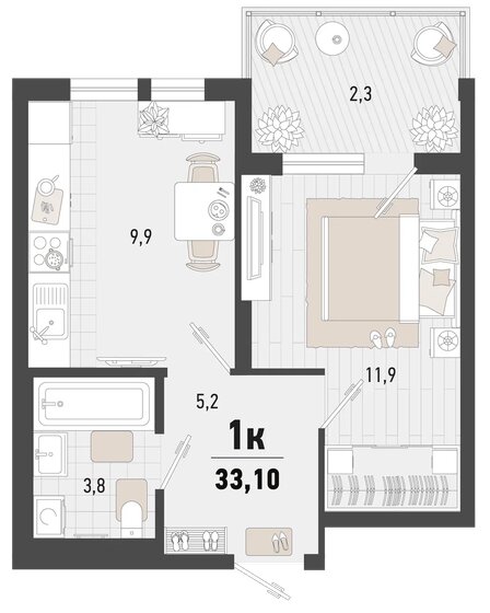 33,1 м², 1-комнатная квартира 9 381 036 ₽ - изображение 1