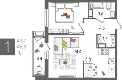 50 м², 1-комнатная квартира 12 255 000 ₽ - изображение 17