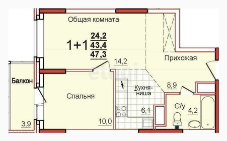 Квартира 43 м², 2-комнатная - изображение 1