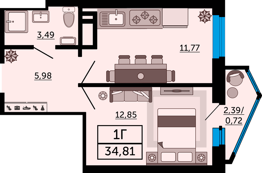 36 м², 2-комнатная квартира 2 250 000 ₽ - изображение 55