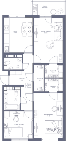 78 м², 3-комнатная квартира 9 441 630 ₽ - изображение 1