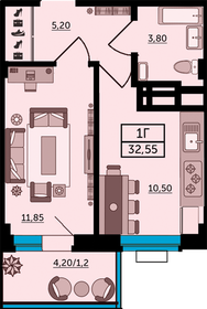 36 м², 1-комнатная квартира 4 500 000 ₽ - изображение 75