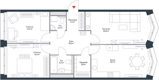 94,4 м², 3-комнатная квартира 40 252 444 ₽ - изображение 54