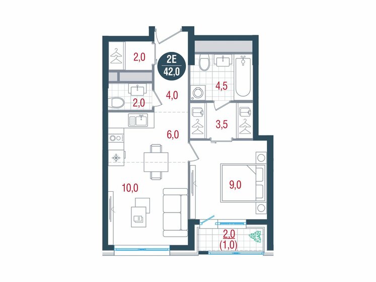 42 м², 2-комнатная квартира 15 091 461 ₽ - изображение 42