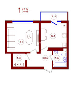 34,5 м², 1-комнатная квартира 3 792 800 ₽ - изображение 10