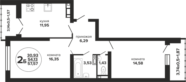 Квартира 59 м², 2-комнатная - изображение 1