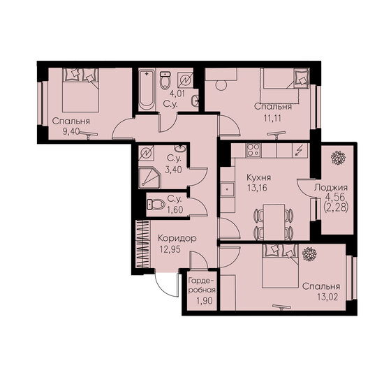 72,8 м², 3-комнатная квартира 13 837 700 ₽ - изображение 1