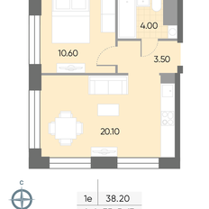 Квартира 38,2 м², 1-комнатная - изображение 2