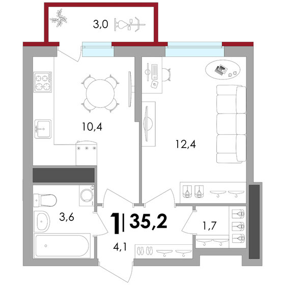 35,2 м², 1-комнатная квартира 4 253 150 ₽ - изображение 12