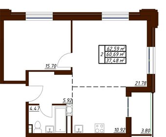 Квартира 62,6 м², 2-комнатная - изображение 1