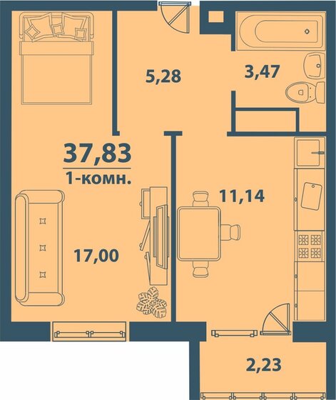 37,8 м², 1-комнатная квартира 3 177 720 ₽ - изображение 1