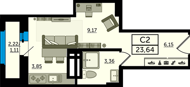 Квартира 23,6 м², студия - изображение 1