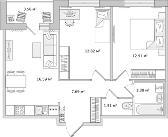 58,5 м², 2-комнатная квартира 14 786 492 ₽ - изображение 3