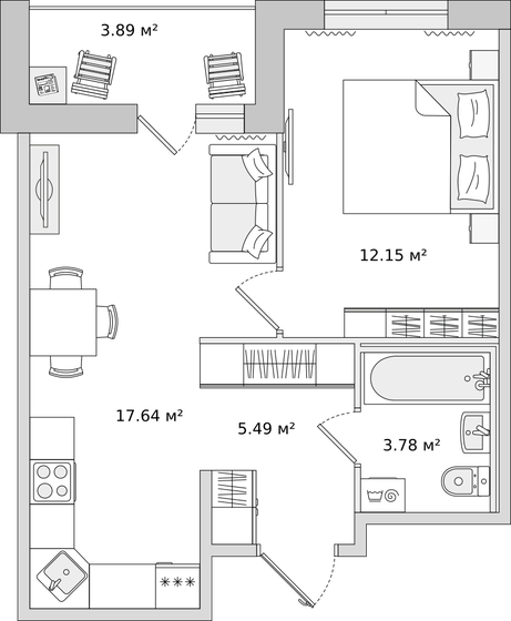 43 м², 1-комнатная квартира 9 515 211 ₽ - изображение 1