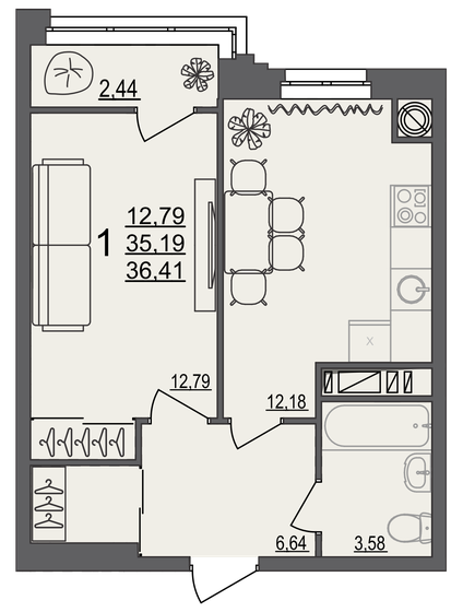 36,4 м², 1-комнатная квартира 3 531 770 ₽ - изображение 1