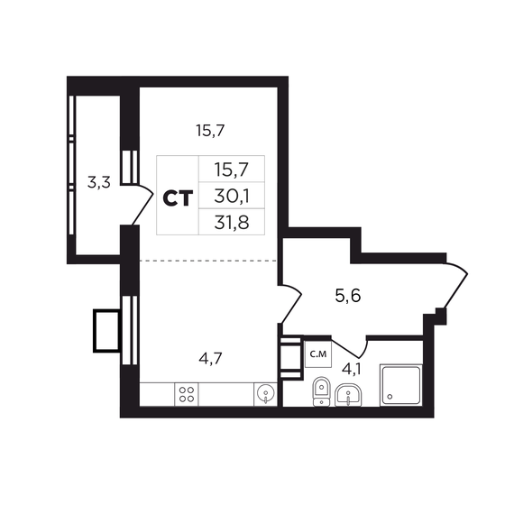 33,4 м², квартира-студия 4 137 180 ₽ - изображение 1
